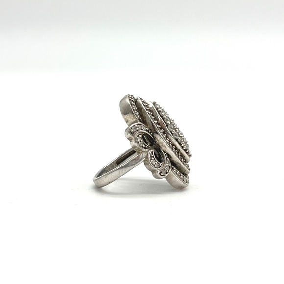 Ornate Marquee Ring Cubic Zirconia Pave Sterling Silver Statement Cocktail Ring - Picture 8 of 12